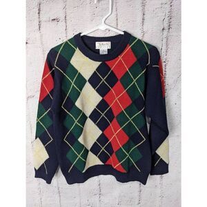 Talbots Vtg Collection Crew neck 100% Lambswool Argyle Golf Sweater Sz S Small N